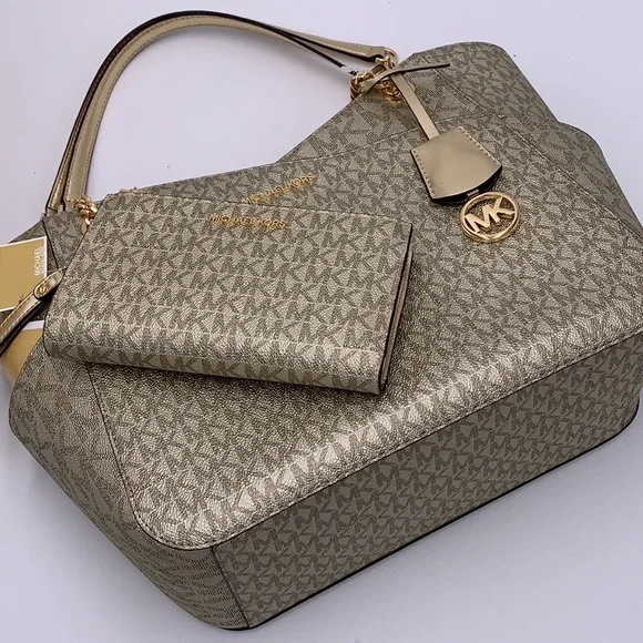 Michael Kors Large X Chain Sholder Tote & Large Double Zip Wallet Pale Gold - Picture 3 of 16